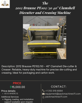 2012 Brausse PE102/50 40″ Clamshell Diecutter and Creasing Machine